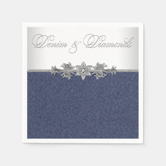 Servilleta De Papel Elegante Mezclilla y Diamantes (Anverso)