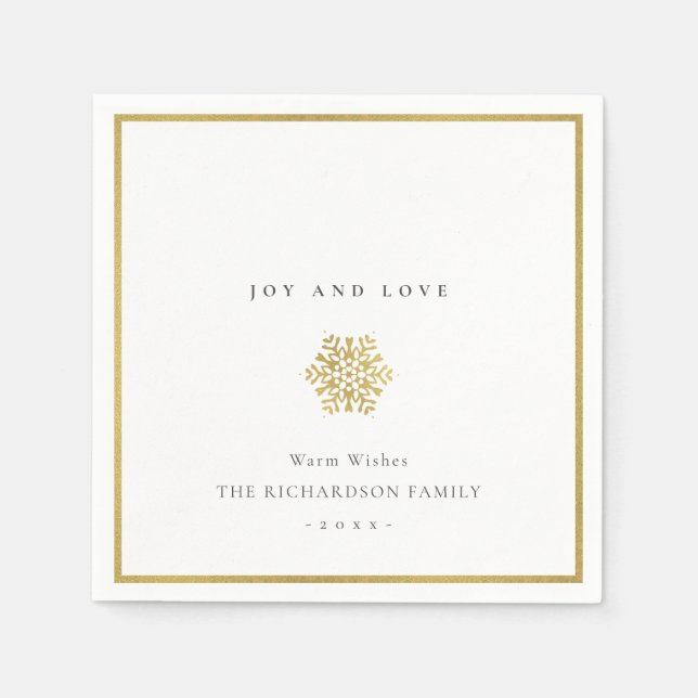 Servilleta De Papel Elegante Minimalismo Faux Gold Snowflake Love & Jo (Anverso)