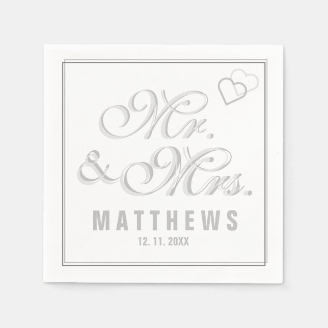 Servilleta De Papel Elegante Mint gris Mr. y Sra. Boda Monogram (Anverso)