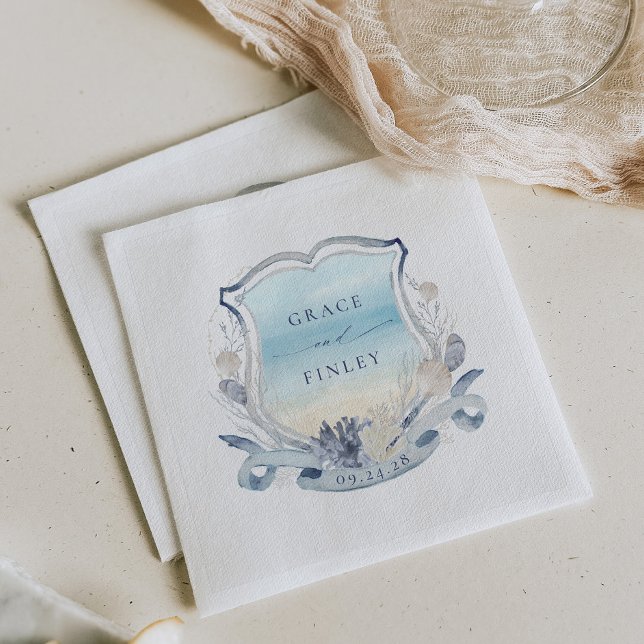 Servilleta De Papel Elegante Moda costera Escudo de bodas de playa (Subido por el creador)
