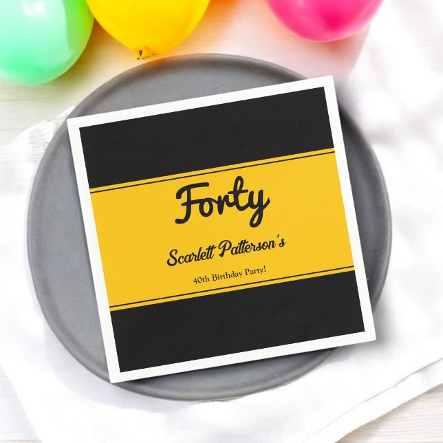 Servilleta De Papel Elegante Moda de lujo negro y oro 40 cumpleaños (Subido por el creador)