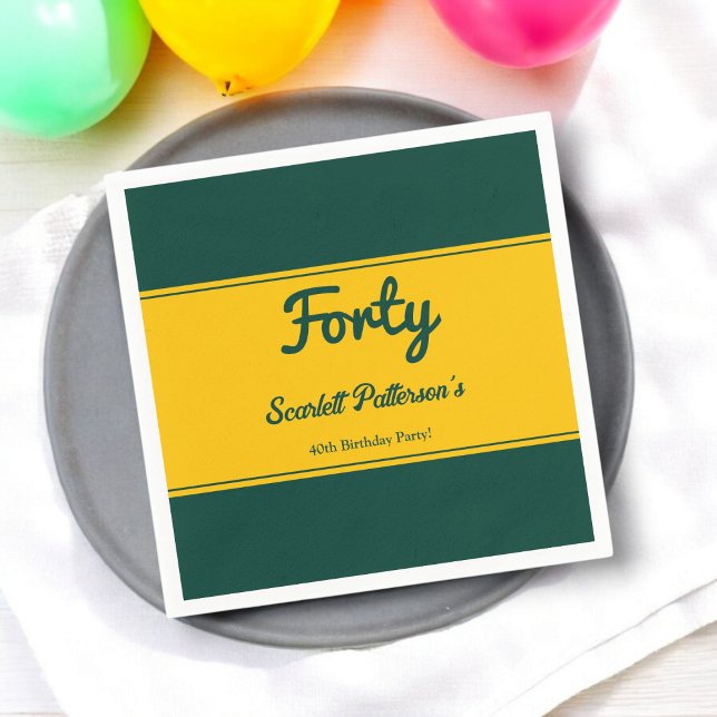 Servilleta De Papel Elegante Moda De Lujo Verde Y Oro 40 cumpleaños (Subido por el creador)