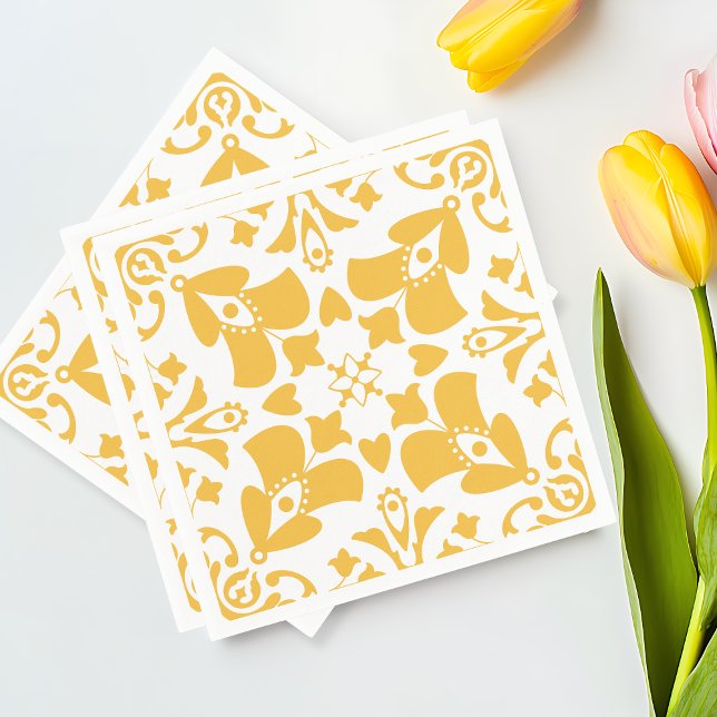 Servilleta De Papel Elegante Moda floral amarilla Brunch Domingo de Pa (Elegant Yellow Floral Chic Easter Sunday Brunch Napkins)