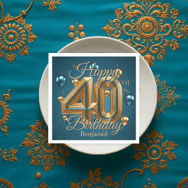 Servilleta De Papel Elegante Moda Lujoso Azul y Oro 40 cumpleaños