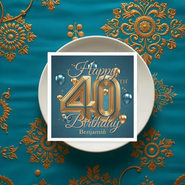 Servilleta De Papel Elegante Moda Lujoso Azul y Oro 40 cumpleaños (Subido por el creador)