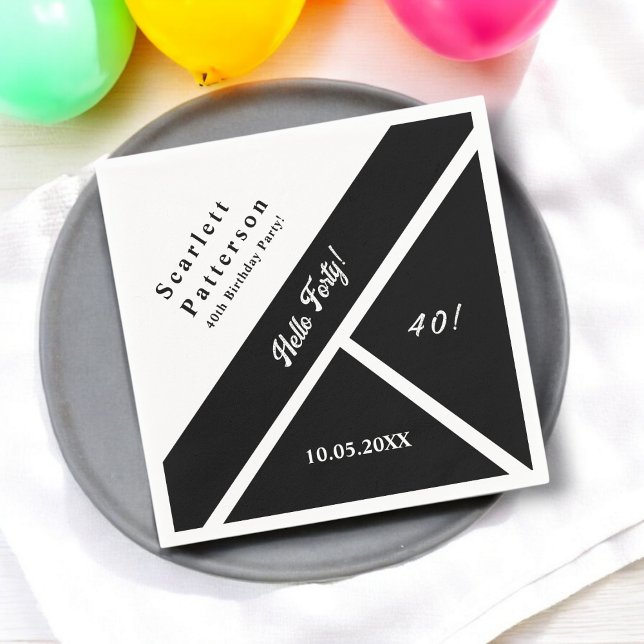 Servilleta De Papel Elegante Moda moderna blanca y negra 40 cumpleaños (Subido por el creador)