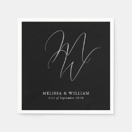 Servilleta De Papel Elegante Moda Monograma Boda negro moderno