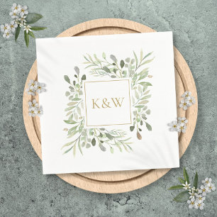 Servilleta De Papel Elegante Moda Monograma Dorado Verdor Floral