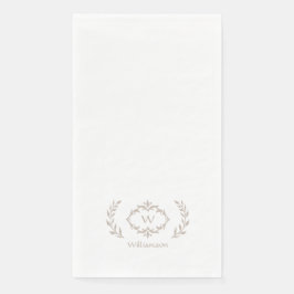 Servilleta De Papel Elegante Moda Monograma Laurel Inicial Wreath Beig
