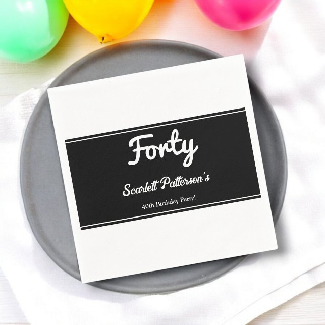 Servilleta De Papel Elegante Moda Negro y Blanco Moderno 40 cumpleaños (Subido por el creador)