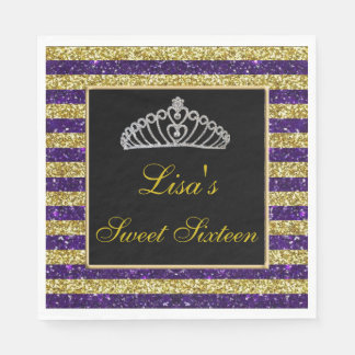 Servilleta De Papel Elegante Moda Purpurina de oro morado Tiara Sweet