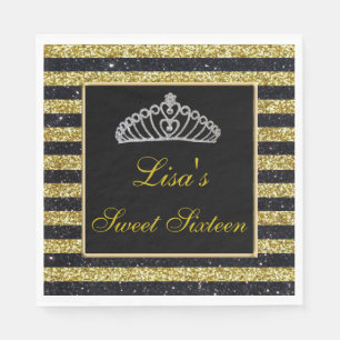 Servilleta De Papel Elegante Moda Purpurina de oro negro Tiara Sweet 1