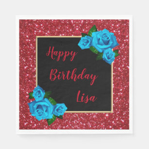 Servilleta De Papel Elegante Moda Purpurina rojo Rosas azules cumpleañ