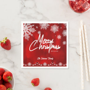 Servilleta De Papel Elegante Moderno Copos de Nieve de Navidad Rojos y