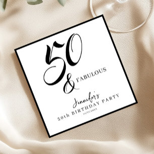 Servilleta De Papel Elegante Moderno Negro Blanco Cincuenta Cumpleaños