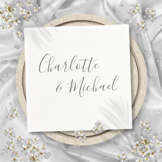 Servilleta De Papel Elegante Moderno Script de Firma Gris (Elegant Modern Gray Signature Script Napkins)