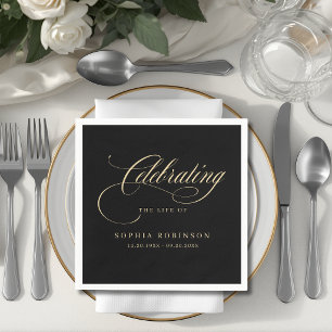 Servilleta De Papel Elegante Moderno Script Funeral Memorial Negro Oro