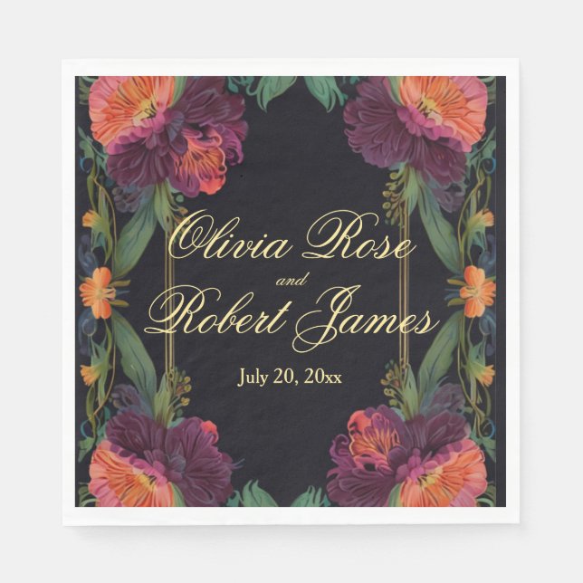 Servilleta De Papel Elegante moho victoriano oscuro magenta rosa flora (Anverso)