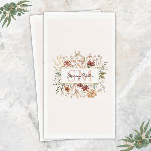 Servilleta De Papel Elegante Monograma Acuarela Otoño Flor Silvestre F