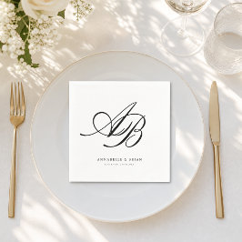 Servilleta De Papel Elegante Monograma Blanco Boda