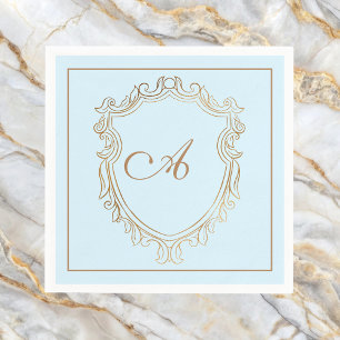 Servilleta De Papel Elegante Monograma Blue Gold Inicial