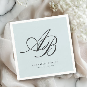 Servilleta De Papel Elegante Monograma Boda Azul