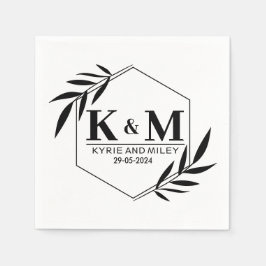 Servilleta De Papel elegante monograma boda negro y blanco