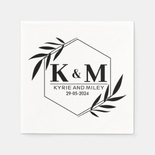 Servilleta De Papel elegante monograma boda negro y blanco