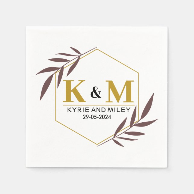 Servilleta De Papel elegante monograma boda oro (Anverso)