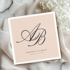 Servilleta De Papel Elegante Monograma Boda Rosa Melocotón