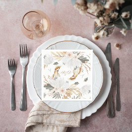 Servilleta De Papel Elegante Monograma Boho Flores acuáticas y pájaros