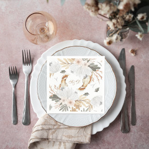 Servilleta De Papel Elegante Monograma Boho Flores acuáticas y pájaros