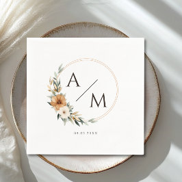 Servilleta De Papel Elegante Monograma Cobre Botánico Terroso Boda