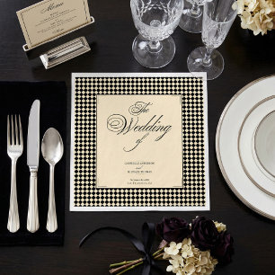 Servilleta De Papel Elegante Monograma Cuadro Negro Crema