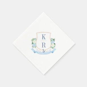 Servilleta De Papel Elegante Monograma de Acuarela Costera para Boda