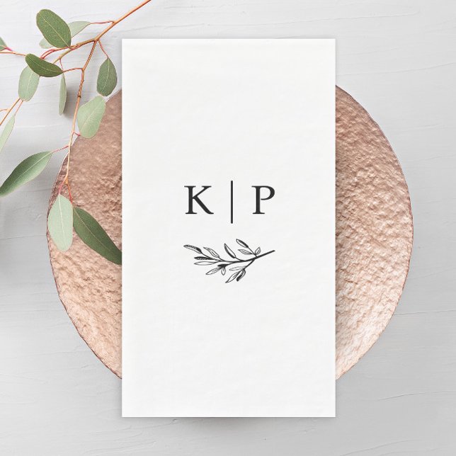 Servilleta De Papel Elegante Monograma De Boda Con Follaje (Simple Wedding Monogram with Greenery Guest Towels Napkins.)