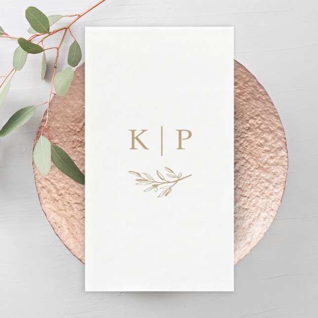 Servilleta De Papel Elegante Monograma De Boda Con Follaje (Simple Wedding Monogram with Greenery Guest Towels Napkins.)
