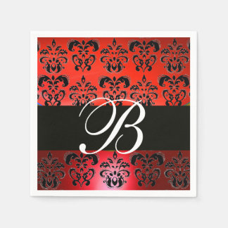 SERVILLETA DE PAPEL ELEGANTE MONOGRAMA DE BODA ROJO NEGRO DAMASK