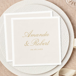 Servilleta De Papel Elegante Monograma de Caligrafía Boda Marfil Dorad