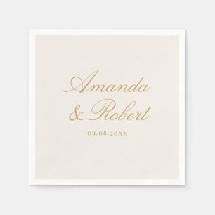 Servilleta De Papel Elegante Monograma de Caligrafía Boda Marfil Dorad