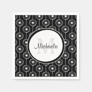 Servilleta De Papel Elegante Monograma de Corazón Blanco y Negro con n