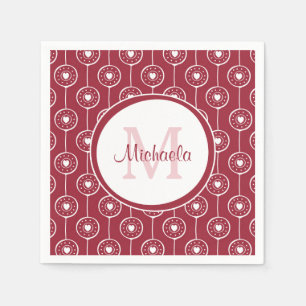 Servilleta De Papel Elegante Monograma de Corazón Rojo y Blanco con no