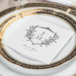 Servilleta De Papel Elegante Monograma de Cresta Floral Regencia Boda
