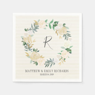 Servilleta De Papel Elegante Monograma de flor crema Rosa