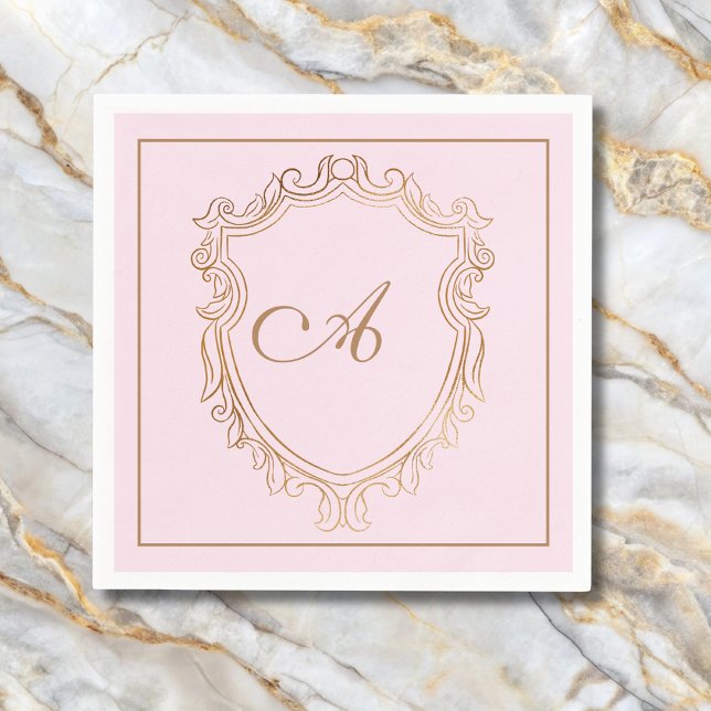 Servilleta De Papel Elegante Monograma de Oro Rosa Inicial (Subido por el creador)