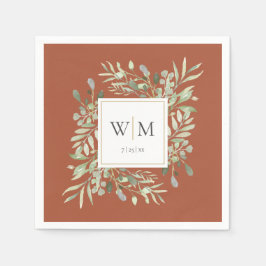 Servilleta De Papel Elegante Monograma de Oro Terracota Greenery