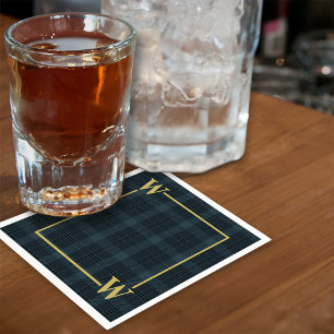 Servilleta De Papel Elegante Monograma de vidrio negro dorado