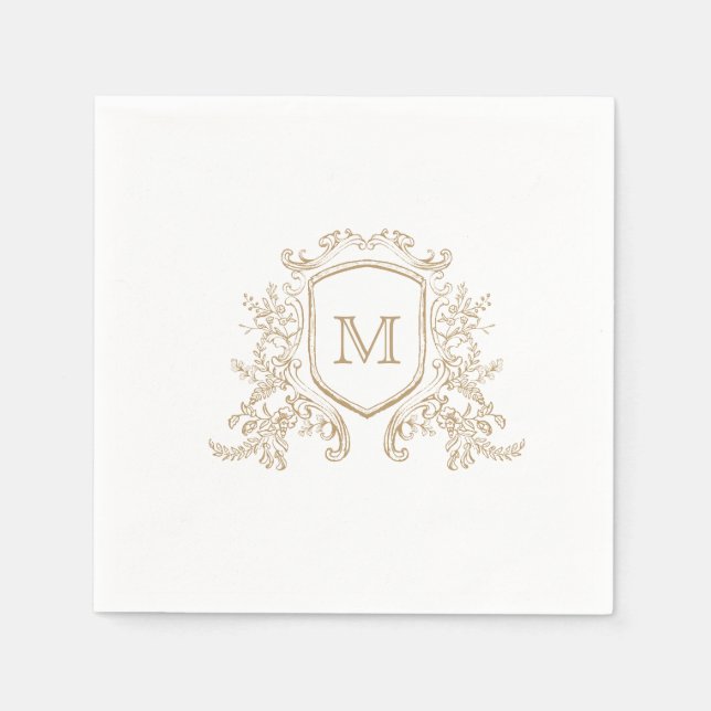 Servilleta De Papel Elegante Monograma Dorado Escudo Napkin de boda pe (Anverso)
