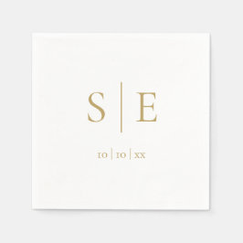 Servilleta De Papel Elegante Monograma Dorado Fecha Minimalista Modern
