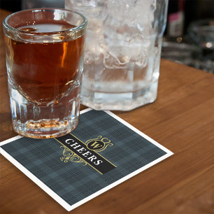 Servilleta De Papel Elegante Monograma dorado negro